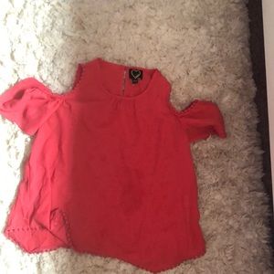 Pink Monteau open shoulder top. Beautiful on someone. Comfortable but dressy.